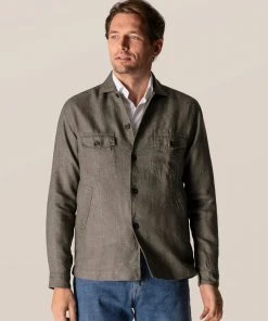 Off The Water Eton Khaki Linen Over Shirt