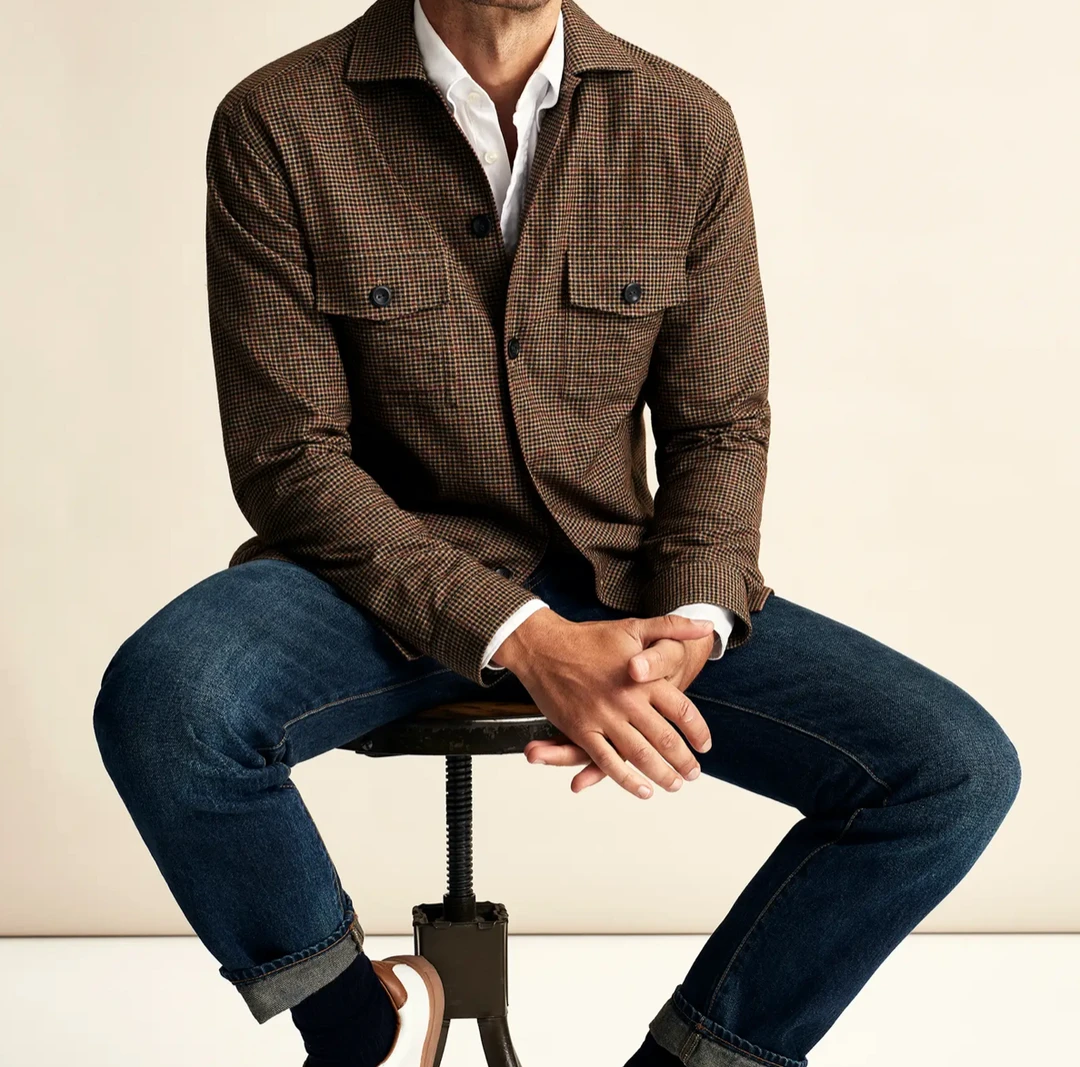 Off The Water Eton Brown Checked Cotton Wool Cashmere Over Shirt 1 Off The Water Eton Brown Checked Cotton Wool Cashmere Over Shirt