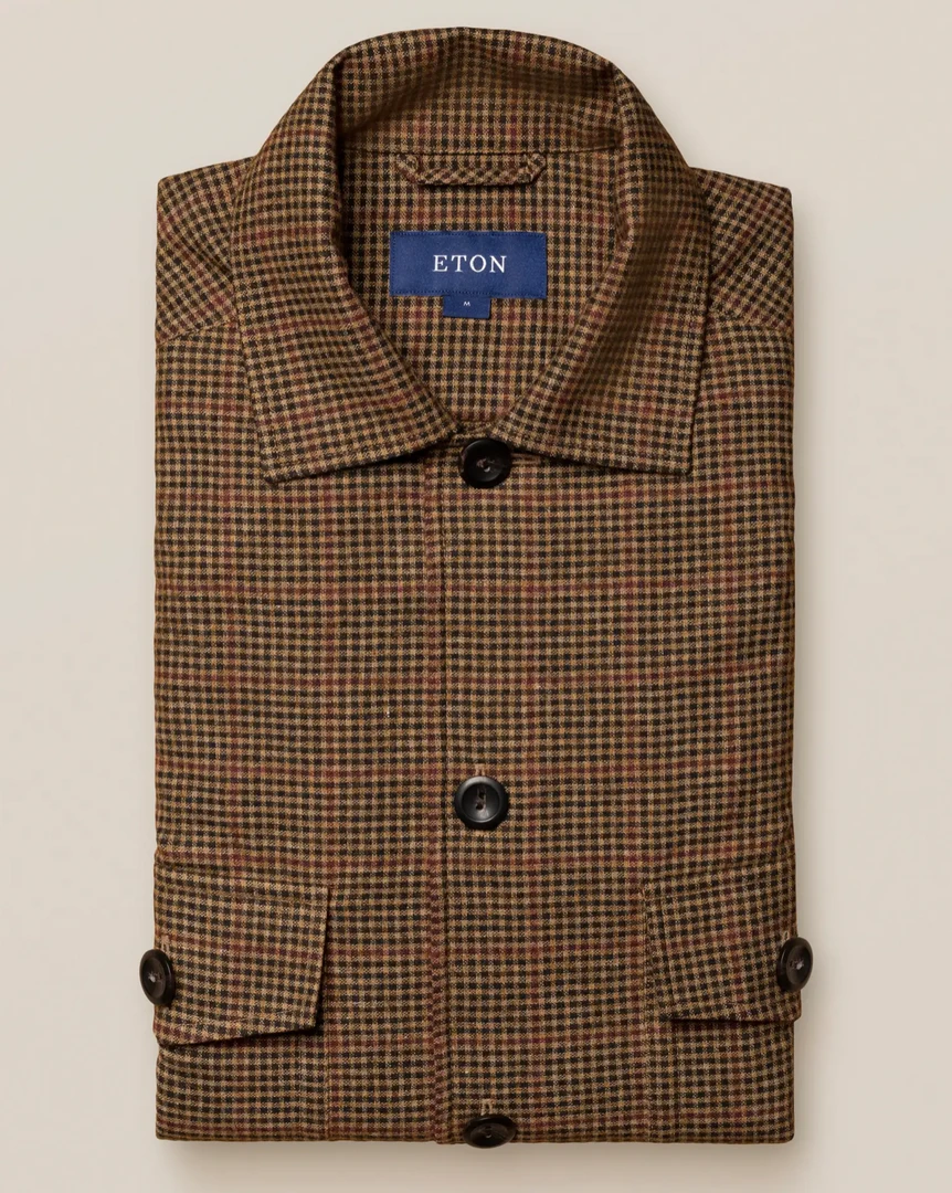 Off The Water Eton Brown Checked Cotton Wool Cashmere Over Shirt 2 Off The Water Eton Brown Checked Cotton Wool Cashmere Over Shirt