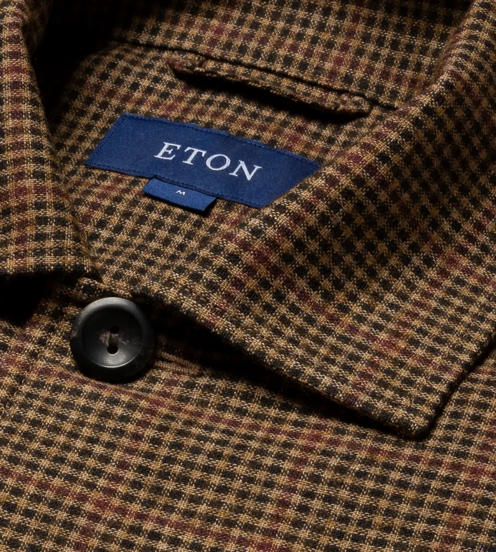 Off The Water Eton Brown Checked Cotton Wool Cashmere Over Shirt 4 Off The Water Eton Brown Checked Cotton Wool Cashmere Over Shirt