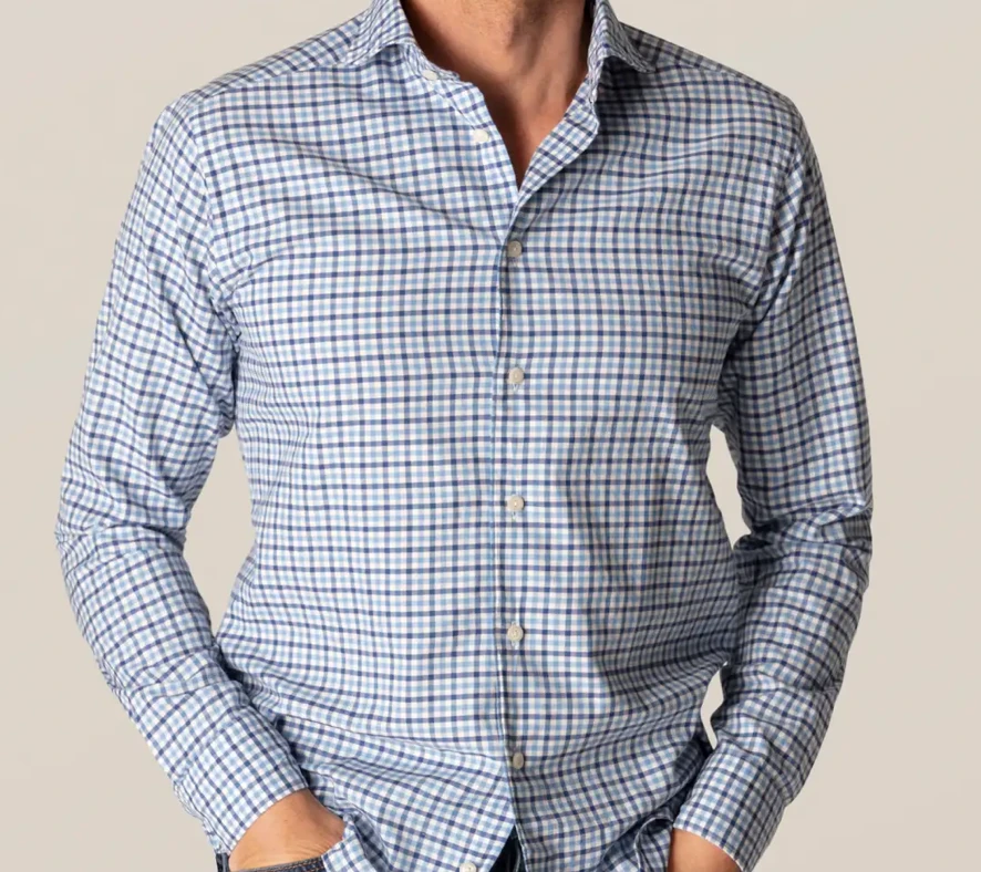 Eton Blue Checks Cotton And Silk 4 Eton Blue Checks Cotton And Silk