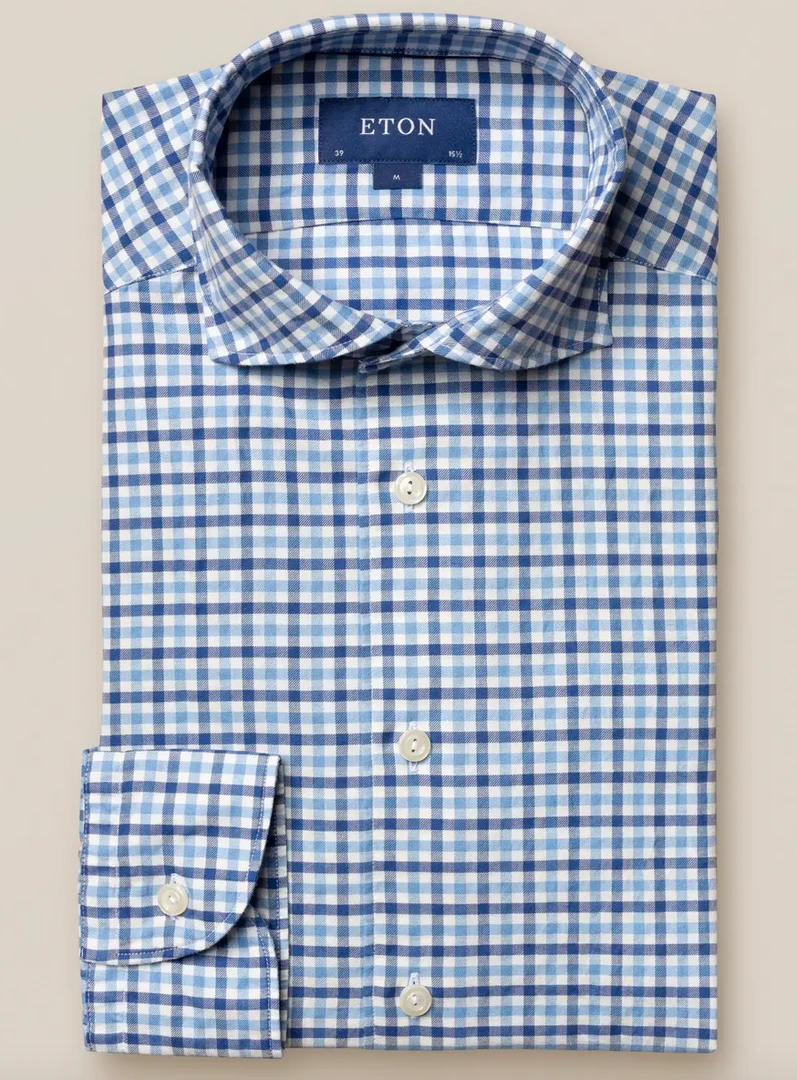 Eton Blue Checks Cotton And Silk 3 Eton Blue Checks Cotton And Silk