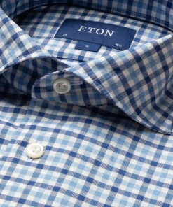 Eton Blue Checks Cotton And Silk