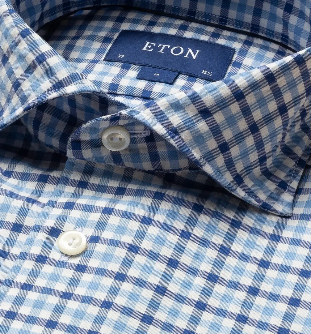 Eton Blue Checks Cotton And Silk 1 Eton Blue Checks Cotton And Silk